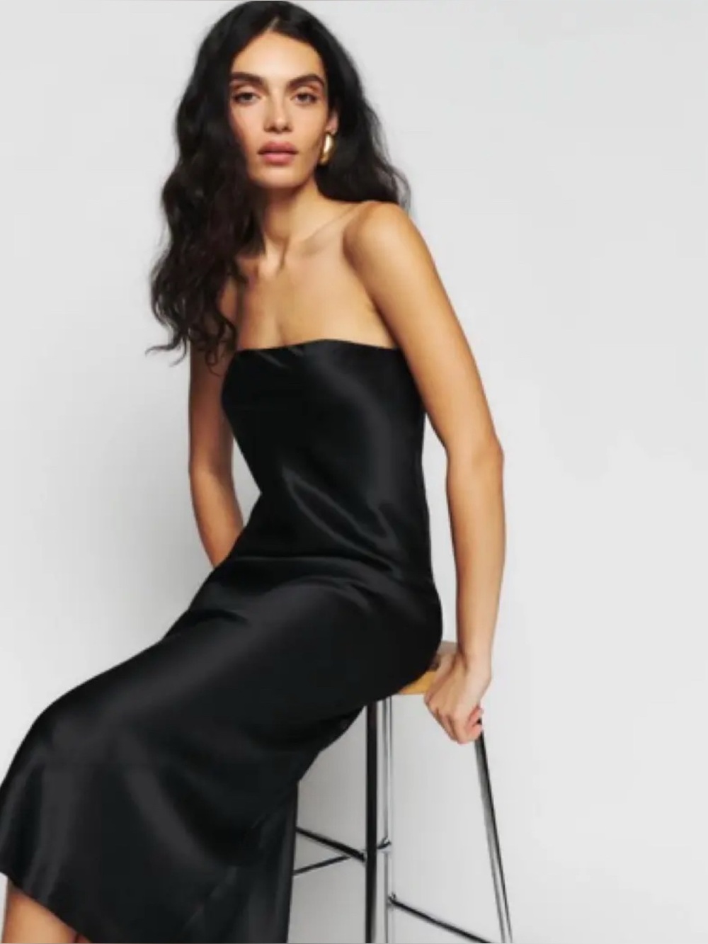 Reformation Joanna Strapless Silk Dress in Black